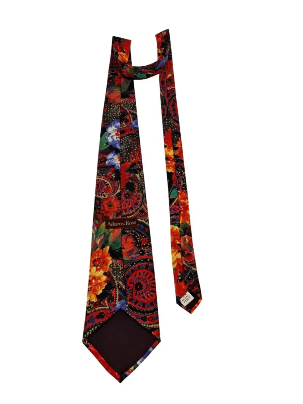 Floral Paisley Pattern Tie By Adams Row 100% Microfiber Vibrant Red & Multicolor - Picture 5 of 6